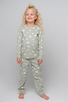 К 1552/смешные зайки на темно-оливковом пижама детская (фуфайка дл.рукав+брюки) - фото 22762