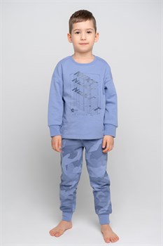 К 1547/пыльно-голубой джинс,геометрия пижама детская (фуфайка дл.рукав+брюки)  - фото 24363