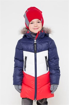 ВК 34042/1 УЗ Куртка удлиненная для мальчика зима пух/перо "Синий, белый, красный" - фото 25575