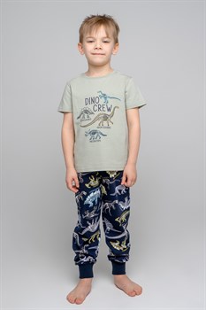 К 1529/темно-оливковый,цветные динозавры пижама детская (фуфайка+брюки) - фото 28379