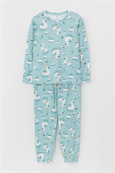 К 1552/сказочные лебеди на морозном шалфее пижама детская (фуфайка дл.рукав, брюки) - фото 53271