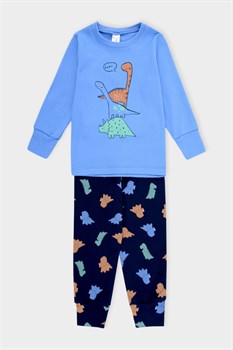 К 1541/голубой сапфир,цветные мини дино пижама детская (фуфайка дл.рукав, брюки)  - фото 53787