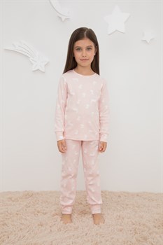 К 1552/зайки на бежево-розовом пижама детская (фуфайка дл.рукав, брюки)  - фото 53789