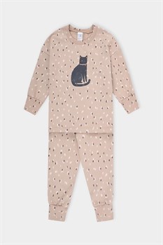 К 1598/темно-бежевый,пятна леопарда пижама детская (фуфайка дл.рукав, брюки)  - фото 53807