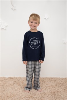 К 1600/индиго,текстильная клетка пижама детская (фуфайка дл.рукав, брюки)   - фото 55097