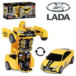 AUTODRIVE_LADA Vesta_машинка-робот фрикционная,13см,одной кнопкой трансформируется в робота,желтая - фото 56487