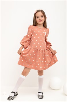 КР 5827/персиковая карамель,собаки-горошки к429 платье для девочки  - фото 58266