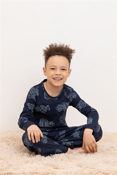 К 1635/морской синий,дорожная техника пижама детская (фуфайка дл.рукав, брюки)  - фото 58921