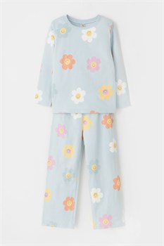 К 1622-1/голубой опал,цветы пижама детская (фуфайка дл.рукав, брюки)   - фото 59066