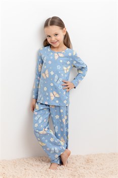 К 1622/небесный,бабочки пижама детская (фуфайка дл.рукав, брюки)  - фото 61967