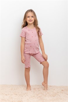 К 1632/бледно-лиловый,цветные вишни пижама детская (фуфайка, шорты)   - фото 61983