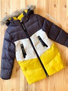 ВК 34042/2 УЗ Куртка удлиненная для мальчика зима пух/перо "Черный, белый, желтый"