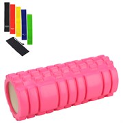 Валики для йоги, размер 33х14 см, 600г, цвет розовый+ комплект гимнастических резинок 5шт в пленке