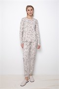 Е 20095/бежевый,цветочный этюд пижама женская (джемпер, брюки)