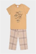 К 1599/темно-бежевый,текстильная клетка пижама детская (фуфайка, брюки)  