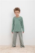К 1600-1/весенний зеленый,бежевая клетка пижама детская (фуфайка дл.рукав, брюки) 