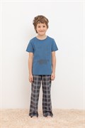 К 1599/синяя волна,текстильная клетка пижама детская (фуфайка, брюки)  