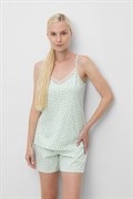 Е 20044/зеленая лилия,белые лепестки пижама женская (майка, шорты) 