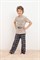 К 1599/24/темно-бежевый,текстильная клетка пижама детская (фуфайка, брюки)  - фото 59131